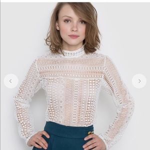 La redoute high neck lace top in size small